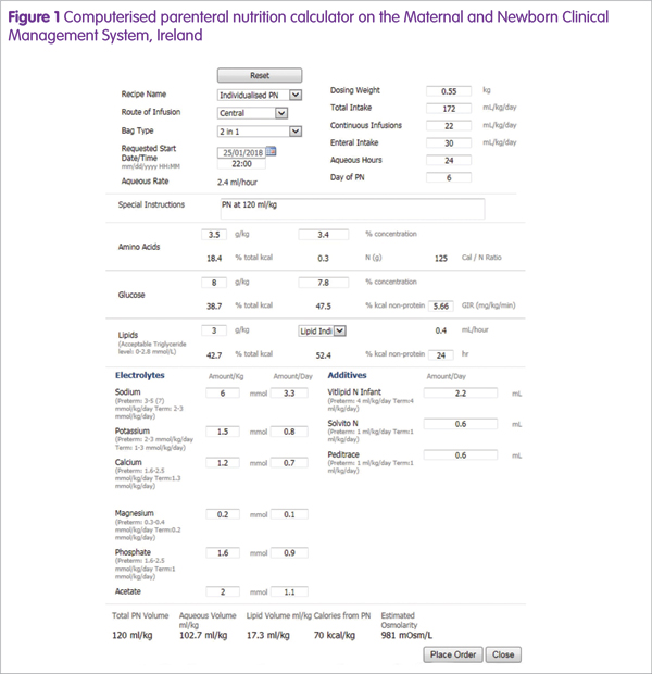 Figure 1: Computerised parenteral nutrition calculator